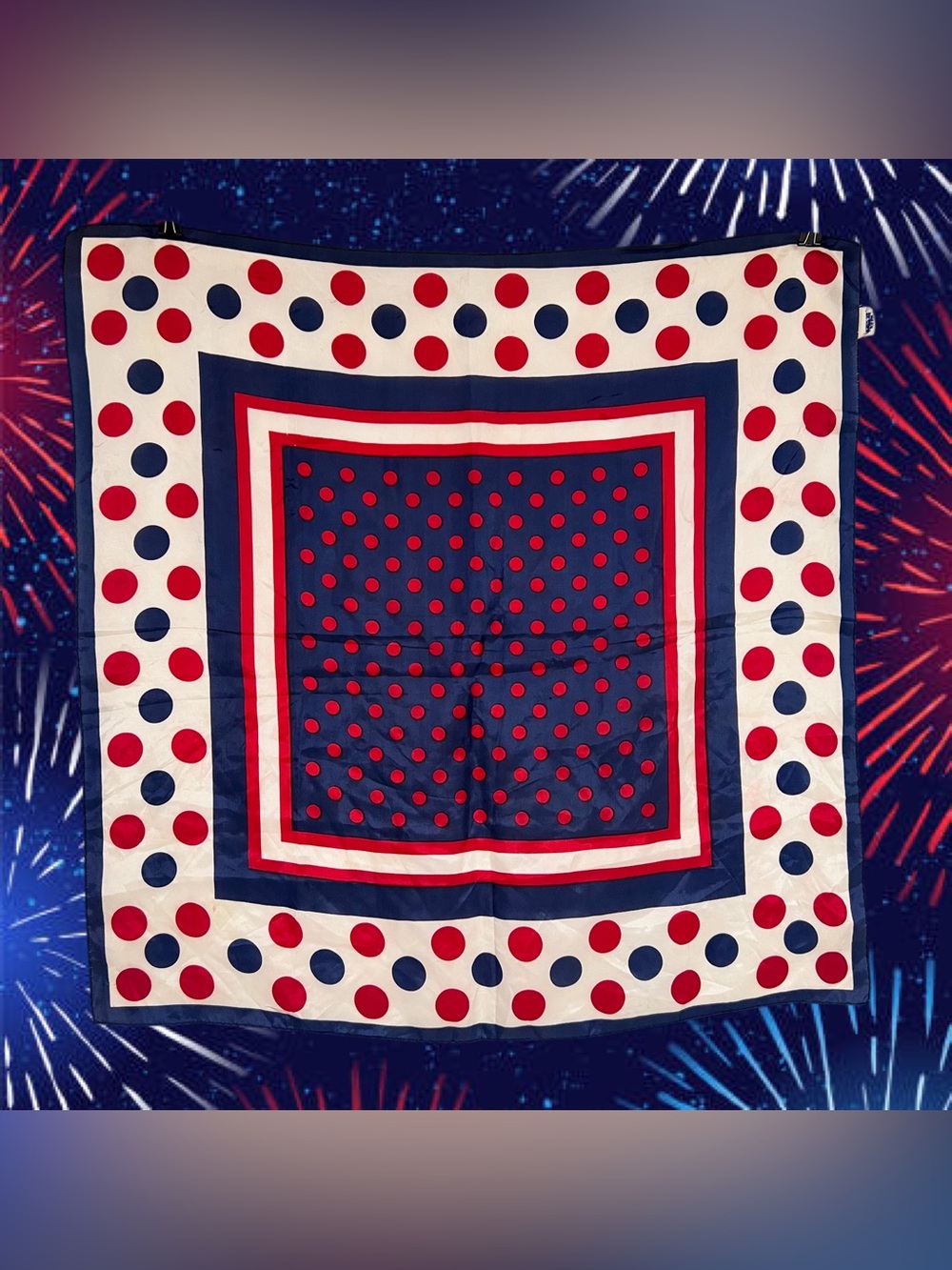 Vintage silky red white and blue polka dots bandana